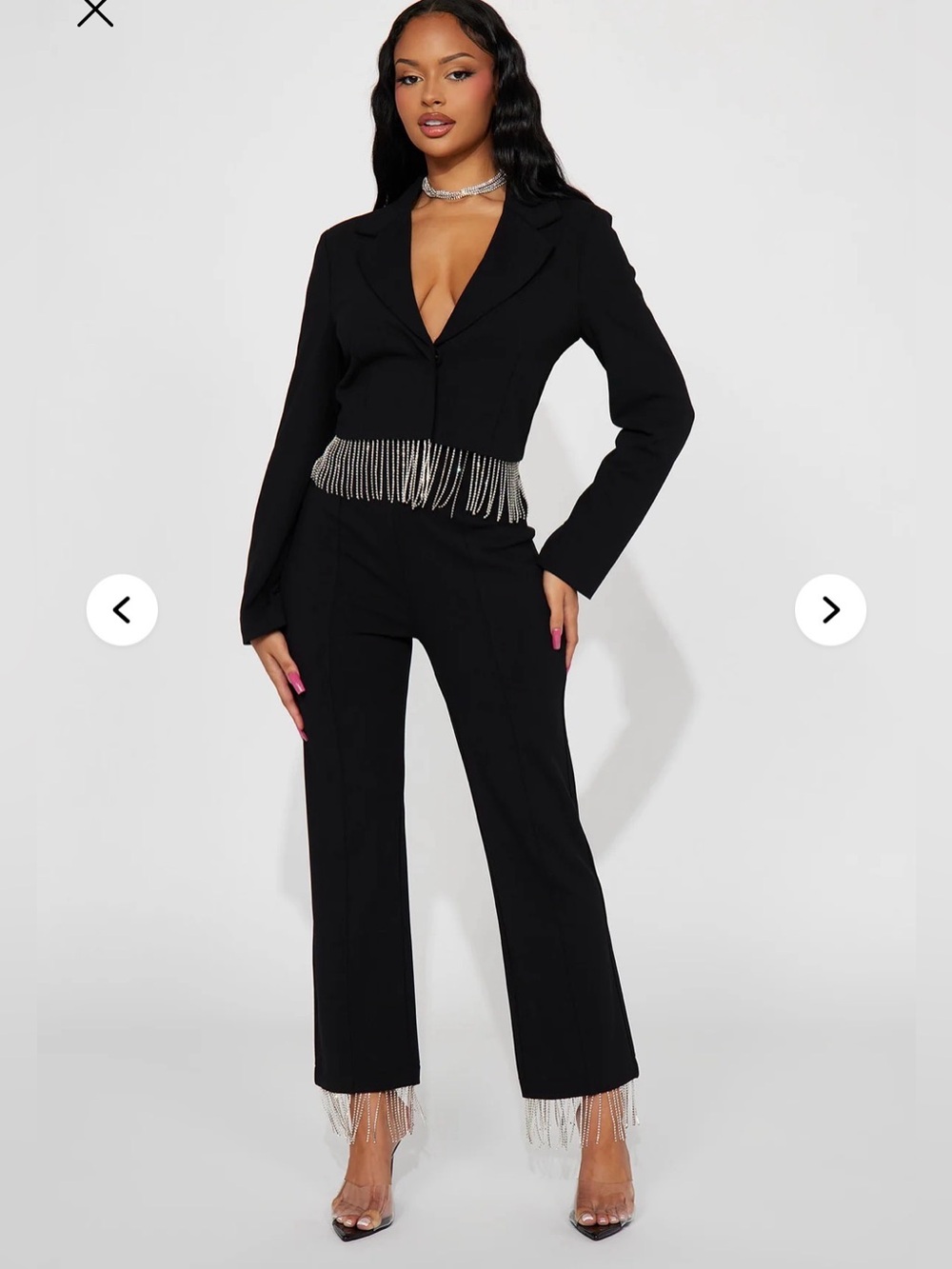 Fashion nova small new with tags Black Fringe Cropped Blazer & Pants Set - Women